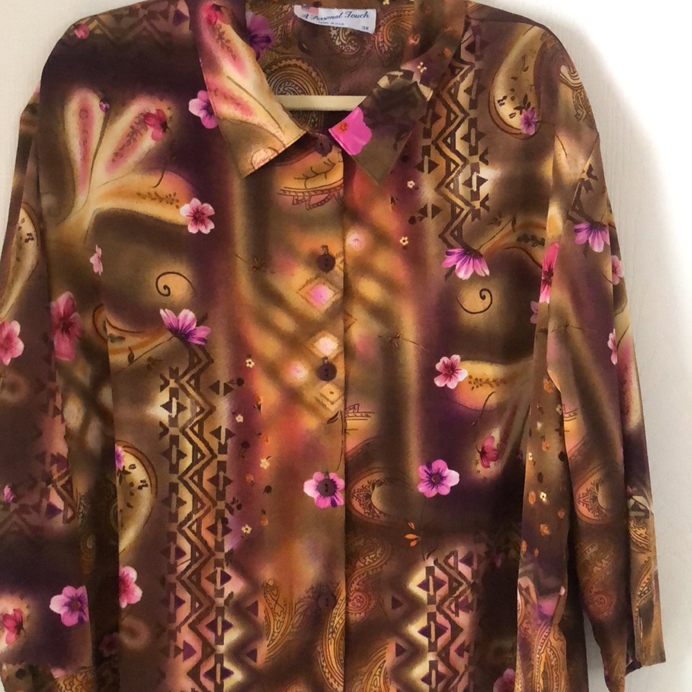 Women’s Y2k rare spring brown Vintage A personal Touch button floral shirt